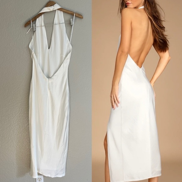 Beyond Classy White Satin Halter Midi Dress - Picture 2 of 6